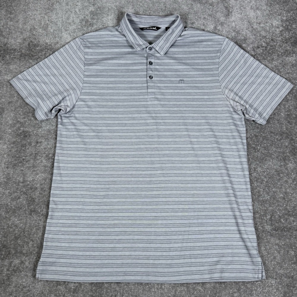 Travis Mathew Polo‎ Shirt Men's XL Gray Striped Short Sleeve Performance Golf